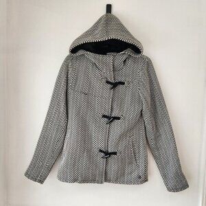 Volcom Black White Houndstooth Winter Pea Coat Jacket Toggle Buttons Women's S